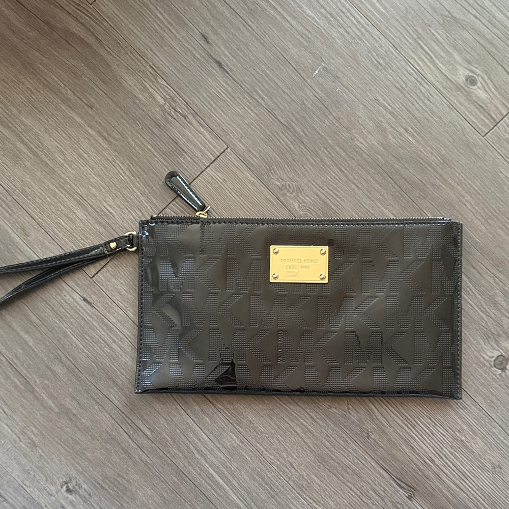 Michael Kors Charcoal Wristlet with Gold Accents